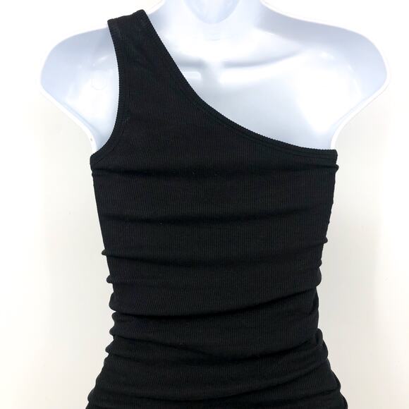 L*SPACE Women's Alana Mini Dress Medium Black One Shoulder Ruched NWT - Picture 8 of 14